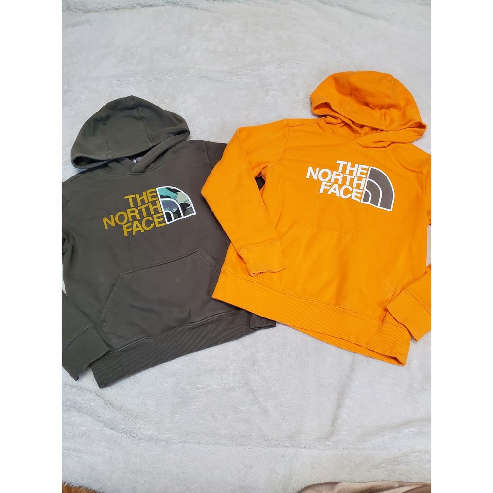 The North Face Army Green Orange Hoodie Sweatshirt Boy‎ Kid Medium Logo Gorp